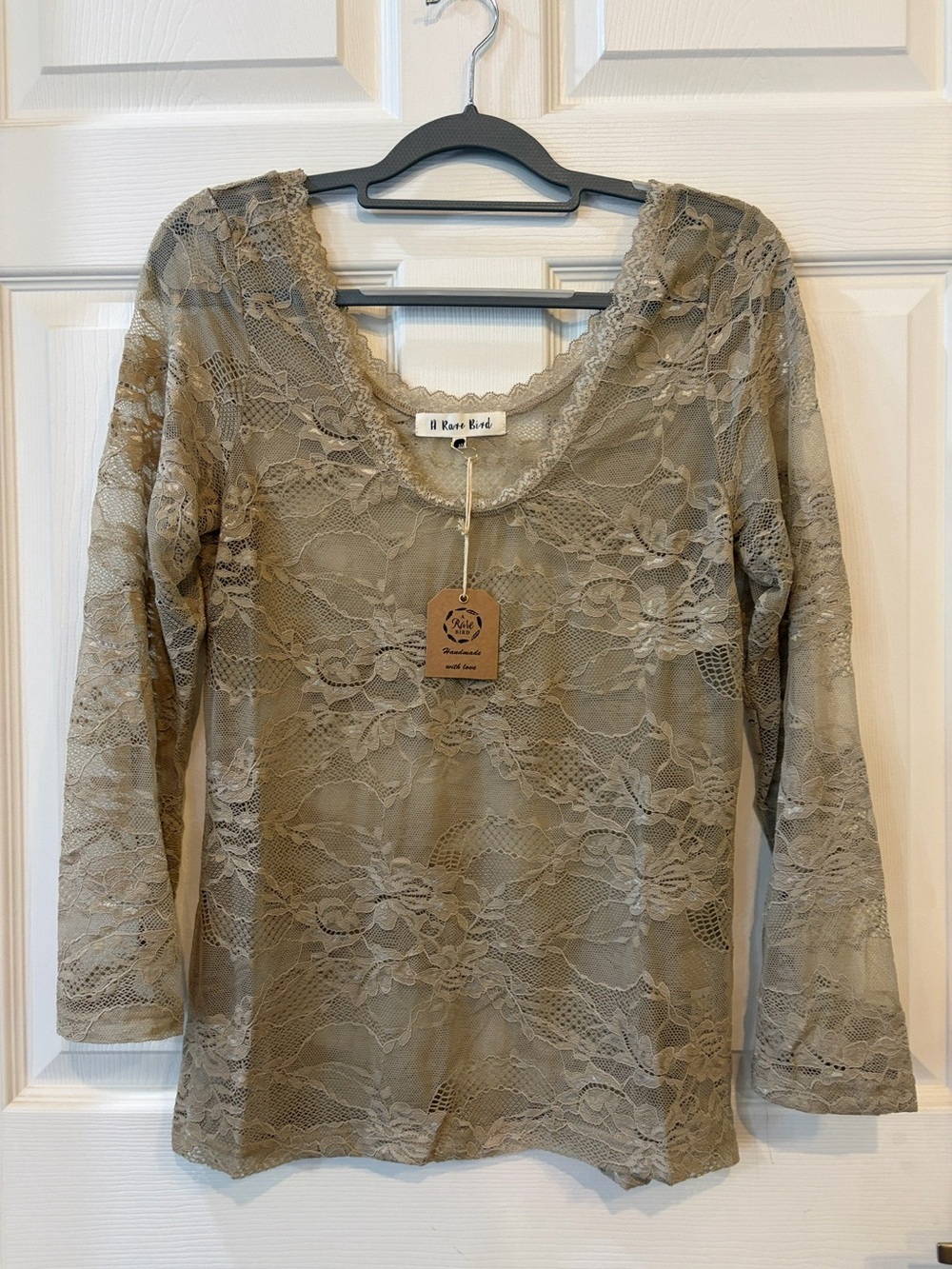A Rare Bird Vintage Sheer Lace Sand Long-Sleeve Top NEW FALL WINTER
